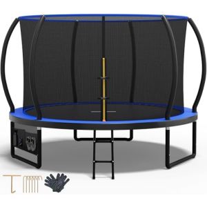 Devoko Trampoline Extérieur Ø 228/305/366/427 cm, Certifié GS, pour Enfants, avec Filet de Sécurité, Couverture de Protection, Design Citrouille, Capacité de Charge 150 kg (Bleu, 234 cm / 7.5 FT) (Mainwin Store, neuf)