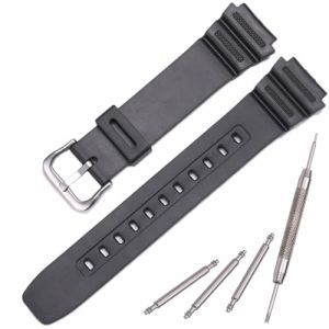 MCXGL Bracelet de rechange unisexe en r&eacute;sine imperm&eacute;able compatible avec Casio AE-1100 SGW500 W-218 F-108 (noir avec boucle argent&eacute;e) (MCXGL, neuf)