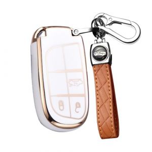 ontto Coque de clé de voiture avec porte-clés - Pour Fiat 500X Jeep Renegade Grand Cherokee Dodge Journey Charger Chrysler 200 300 300 C - En TPU - Beige (Ontto, neuf)