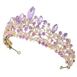 IWOWHERO Coiffe Baroque Dor&eacute;e et Violette en Strass Couvre-Chef de Mariage R&eacute;utilisable D&eacute;coration de Cheveux pour Robe de C&eacute;r&eacute;monie Accessoire Compact pour F&ecirc;te et Cosplay (Langeriy, neuf)