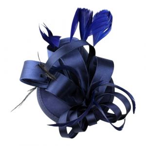 Chapeau bibi pour femme - En satin - R&eacute;tro - Accessoire &eacute;l&eacute;gant - Plumes - Pour carnaval, th&eacute;, f&ecirc;te, cocktail, mariage (bleu marine, taille unique) (jksmyx, neuf)