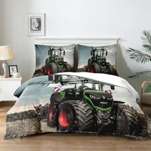 Yzehomijia Housse de Couette Tracteur 220x240cm 3 Pi&egrave;ces, Enfant Parure de lit imprim&eacute; Ensemble 3D，Parure De Lit Tracteur 1 Personne avec 2 Taies d'oreiller 65x65cm.(T4&times;220 (Toyqfc, neuf)