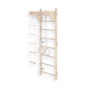 Espalier de Gymnastique pour Enfants (210 cm) | &Eacute;chelle d'entra&icirc;nement Murale | &Eacute;chelle de Corde pour Enfants | Aire de Jeu en Bois pour la Maison | Anneaux de Gymnastique | 100% &eacute;cologique | (MAMOI, neuf)