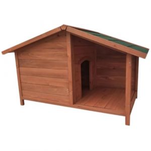 Niche pour Chien avec Patio en Sapin – Toit Amovible, Fenêtre Intégrée, Espace Spacieux 115×78×80 cm, Bois Résistant aux Intempéries, Design Élégant pour Jardin (Zoopiz, neuf)