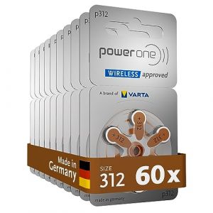 VARTA Power one Piles auditives type 312, brun, lot de 60, batteries pour Amplificateur Appareil Auditif, pour Aide Auditive, Made in Germany (WHI-Tilburg, neuf)