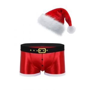 Zaldita Noël Rouge Boxer Homme Nuisette Sexy Erotique Lingerie de Nuit Trunk Bas de Pyjama Père Noël Slip Culotte Pantalon Court Christmas sous Vêtement F Rouge XL (Zaldita EU, neuf)