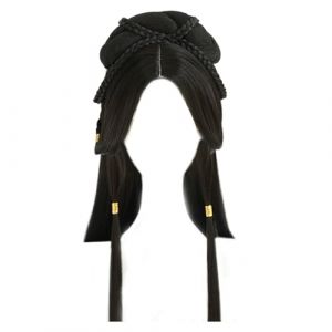 Tenue chinoise pour femmes, perruque traditionnelle tress&eacute;e noire longue Hanfus, perruque synth&eacute;tique asiatique, Costume de Cosplay chinois pour filles et femmes (Yayuefindei, neuf)