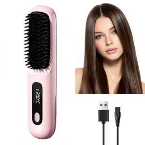 Naelyah Brosse Lissante Portable Naelyah &ndash; GoBrosse Pro brosse lissante cheveux sans fil mini lisseur cheveux avec &eacute;cran 3 temp&eacute;ratures r&eacute;glables peigne chauffant ionique, voyage et domicile (US-XINGYUE, neuf)