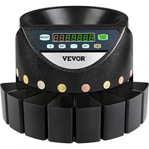 VEVOR Compteuse de Pièces 220 V, Petite Trieuse de Pièces de Monnaie 300 pièces par Minute, Capacité de 700 pièces Compteur de Pièces Compteuse de pièces en euros avec 8 Boîtes de Collecte (New Clear VEVOR, neuf)