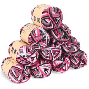 Coopay 10 Pelote de Laine &agrave; Tricoter D&eacute;grad&eacute;, 450g, Multicolore Laine Crochet Doux, 5 Brins Fil &agrave; Tricoter, Laine Crochet Tricot pour Layette, &Eacute;charpe, Chaussettes - Noir Blanc Rose (YutongTech, neuf)