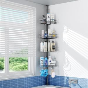 PKBD Etagere Douche Telescopique Sans Percage, Hauteur R&eacute;glable de 58,5 &agrave; 317,5 cm, &Eacute;tag&egrave;re d'angle Douche Avec 4 Paniers, Noir (RADANOS TARADING LTD, neuf)