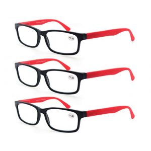 MODFANS Lot de 3 Lunettes de Vue 1.5 (3 Rouge) Hommes Femmes Lunettes de Lecture Comfort Vision Nette Branches a Ressort Lunettes Loupe Rectangle (MODFANS-US EYEWEAR, neuf)