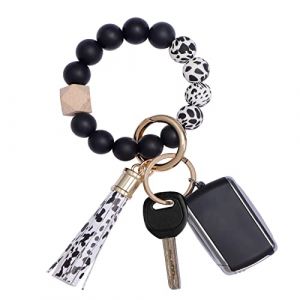 AOKSUNOVA Porte Clef Femme Voiture Porte-Cl&eacute;s Bracelet Fille Porte Cl&eacute; L&eacute;opard Noir (AOKSUNOVA-FR, neuf)