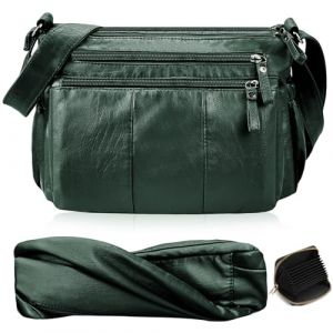 Skyearman Sac Bandouli&egrave;re Femme en Cuir PU Souple Sac a Main Femmes Bandoulieres L&eacute;ger Multi-poches Moyen Sac &agrave; Bandouli&egrave;re Sacoche Femme Bandouli&egrave;re avec Large Sangle R&eacute;glable (Vert) (HATELLY, neuf)