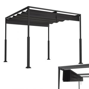 LZQ Pergola Tonnelle 3 x 3 m avec cadre en acier robuste et toit ouvrant réglable, toit de terrasse en polyester revêtu de PA, protection solaire résistante aux intempéries, pour jardin et terrasse (Peach-Pick Shop, neuf)