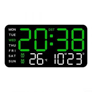 Horloge murale num&eacute;rique avec grand &eacute;cran LED, fonction date, semaine et temp&eacute;rature, commande vocale et 5 niveaux de luminosit&eacute;, r&eacute;veil de table ou mural (E) (experiencegoods, neuf)