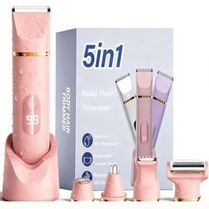 XkuiHF 5 en 1 Rasoir Electrique Femme, Tondeuse Maillot humide/s&egrave;che, &eacute;tanche IPX7, Tondeuse Femme Intime pour le visage, les aisselles, les jambes, les bras et le maillot (Rose) (Xiakk-EU, neuf)