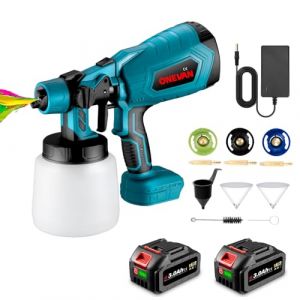 ONEVAN Pistolet a Peinture sans Fil, Pistolet Peinture Electrique Batterie avec 2x3.0Ah Batteries, 3 Buses, 1000ml, PulvéRisateurs de Peinture sans Fil pour Maison, Armoires, Clôtures, Plafonds (HEQIEBXK, neuf)