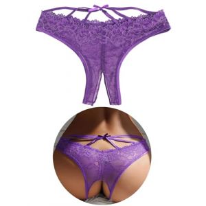 ohyehalady String Ouvert &agrave; l'entrejambe Femme Grande Taille String Chic Hot Ficelle Culotte Tanga Fendue Dentelle String sans Couture Invisible Coton Tenue Hot Ouvert sous Vetements Feminins L,Violet (ohyeahlady, neuf)