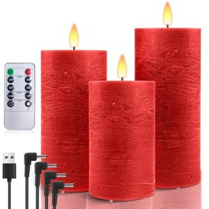 AnnSpa Lot de 3 Bougie Led Rechargeable Usb avec T&eacute;l&eacute;commande Minuterie, Flamme Vacillante Bougies Sans Flamme Graduable, Bougie Electrique Bougie Rechargeable Chandelle Led pour D&eacute;coration - Rouge (Tissue Direct, neuf)