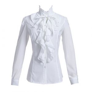 Taiduosheng Chemisier à manches longues en dentelle avec col montant boutonné pour femme, blanc, S (thefashiondressshop, neuf)