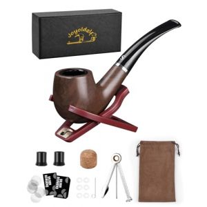 Joyoldelf Pipe à tabac avec support de pipe pliable, tamis de tuyau, embouts de pipe et outil de nettoyage de pipe avec boîte cadeau (SHIKAN, neuf)