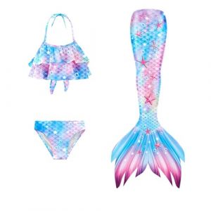 Maillot De Bain Enfant Fille - Joli Maillot de Bain d'été Cosplay Party Fille Manches Longues 3 Pièces Deguisement Océan Piscine Natation Plage Costume de Bain de Plage (heyann, neuf)