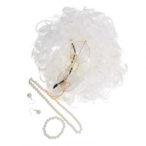 VICASKY Ensemble de perruques vintage pour grand-mère - Costume d'Halloween - Perruque de grand-mère - Cosplay fille - Verre (Belicious Helper, neuf)