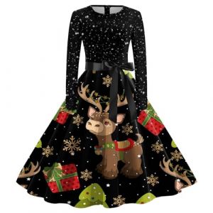 WVONIF Robe De No&euml;l Femme Robe De Noel Femme Chic Fantaisie Rudolph Robe de No&euml;l Grande Taille Vintage r&eacute;tro ann&eacute;e 50s pin-up Rockabilly Swing &agrave; Pois Robe de Soir&eacute;e Chic Costume No&euml;l Femme (BAULMD（90% Big Promotion Without Discount Code ）, neuf)