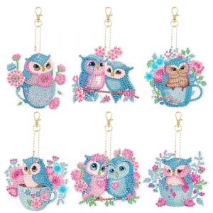 AUAUY Diamond Painting Portes-Cl&eacute;s, 6PCS 5D DIY Peinture Diamant Portes-Cl&eacute;s Pendentif, Hibou Diamond Art Keychain Pendentif pour Sac &agrave; dos Sac &agrave; main D&eacute;coration, Cadeau de Gar&ccedil;on Filles (Lairi, neuf)