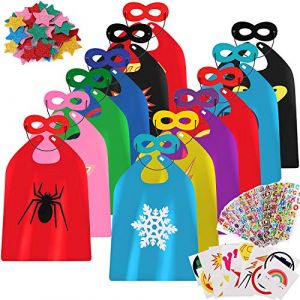 vamei Cape Super Héros Enfant avec Masque et Autocollants Déguisement Super Héros Costume Carnaval Halloween Anniversaire Cadeau pour Garçon Fille, Paquet de 12 (vamei, neuf)