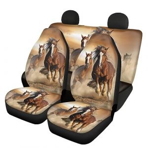 Belidome Lot de 4 housses de siège de voiture protectrices avec coussin Motif cheval Marron - Accessoires auto (belidomeEUR, neuf)