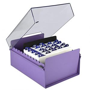 Acrimet Boîte à Fiches Organisateur 5'' x 8’', Base en Métal Robuste (Index AZ et un Séparateur Plastique Inclus) (Base Violet avec Couvercle Transparent) (Easy 2 Buy Distributors, neuf)
