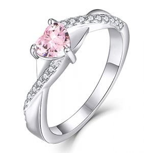 YL Bague de fian&ccedil;ailles octobre Pierre de naissance rose zircon cubique Traverser Infini Solitaire coeur bague de mariage pour les femmes mari&eacute;e (Taille 54) (YL Fine Jewelry, neuf)