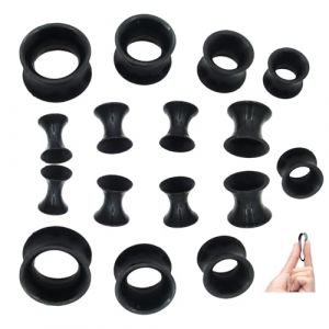 RhiVrillion 16 Pi&egrave;ces &Eacute;carteur Oreilles, Kit d'Extension de Per&ccedil;age - Tunnels Oreille en Silicone Souple et Bouchons Acrylique 6-12mm pour &Eacute;largissement Progressif (Noir) (FH-Mart, neuf)