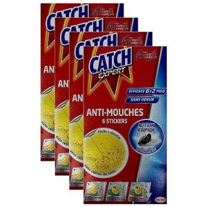 CATCH Lot de 24 (4x6) Stickers Anti-Mouches Décoratifs jaunes sans odeur (Stock Bureau Maison Bien-être, neuf)