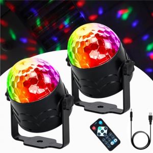 Boule Disco Lumières Disco - Jeu de Lumiere pour Soiree 360° Rotative Lumières de Scène Lumière Disco 7 modes d'éclairage avec Télécommande et USB pour DJ Party, Fête, Bar, Noël, Halloween(2 Pack) (Haiyangkeji, neuf)