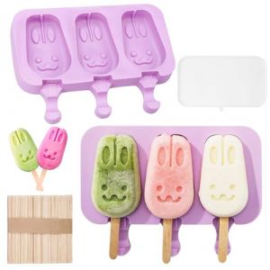 LACHT Moule glace,3 Pièces Moule à Crème Glacée en Silicone, Grands Moule à Glace avec Couvercles Violet, Moule Magnum Cake avec 50 Bâtons de Glace,moule glace (candy27seven, neuf)