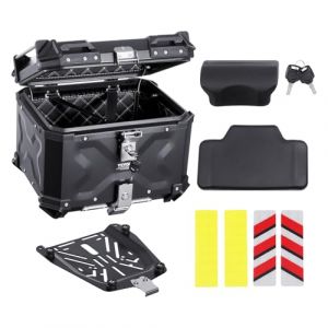 VEVOR Top Case pour Moto 55 L, Valise Porte-bagages Universel en Alliage d'Aluminium avec Doublure en Cuir, Coffre Arrière de Moto Amovible et Étanche, avec Serrure et Coussin de Dossier, pour Scooter (Giaticia, neuf)
