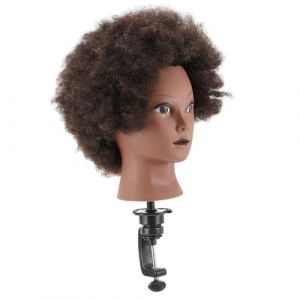POPETPOP Tête De Mannequin Africain à Coiffer Taille Moyenne Cheveux Naturels Noirs Équipement Coiffure Étudiants Professionnels Pratique Salon (Riser Treasure, neuf)