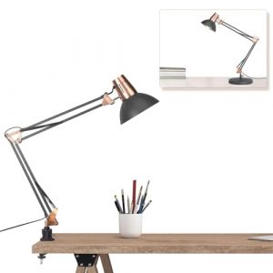 FIRVRE Lampe de bureau à bras pivotant en métal Lampe de bureau d'architecte à LED réglable avec pince Lampe avec ampoule E27 Interrupteur marche/arrêt (FIRVRE House, neuf)