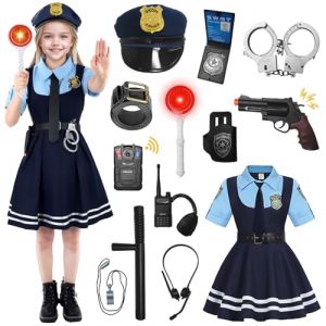 YushengTai Deguisement Policier Enfant, Costume Policier Enfant Fille avec Accessoires Police Chemise Jupe Ceinturon Casquette Police Walkie Talkie pour Tenues De Cosplay Halloween Carnaval (YUSHENGTAI, neuf)