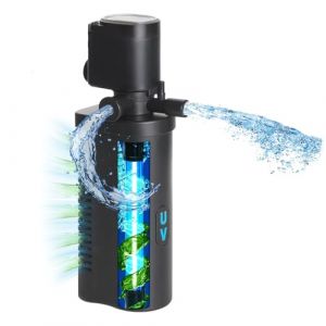 Tararium Filtre d'aquarium avec Lampe U-V - Pompe Submersible 4 en 1 pour Betta, Tortues & Eau de mer/Eau Douce (40-170 litres, 600 L/h) - Contre l'eau Trouble & Les algues (Ao Pu Lighting, neuf)