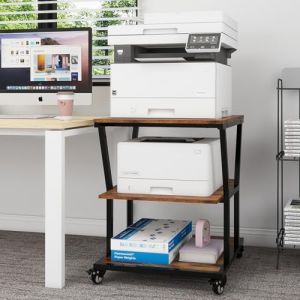 PUNCIA Support Imprimante &agrave; 3 Niveaux Meuble de Rangement 50x50x75CM Table de Chevet avec Roulettes Caisson Bureau de Rangement Organisateur de Stockage Charge de 140KG pour Bureau &agrave; Domicile (Marron) (Puncia-Euro, neuf)