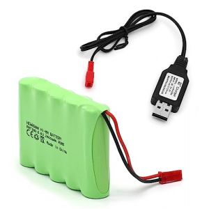 NEWASHAN Batterie pour RC Voiture électrique SUV 4X4 Car Truck Blindé Télécommandés 2400mAh 6V Rechargeable Ni-MH AA Piles Accu avec Connecteur et USB Câble Chargeur (Fiche JST) (newashan, neuf)