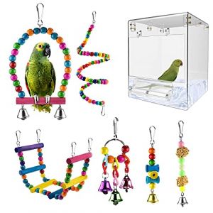 QeeHeng Baignoire pour Oiseaux, bac de Bain pour Oiseaux, bo&icirc;te de Bain Transparente pour Petits Oiseaux, (bo&icirc;te de Bain pour Oiseaux sans Fuite + 6 Jouets pour Oiseaux) (Ping T Pi Center, neuf)