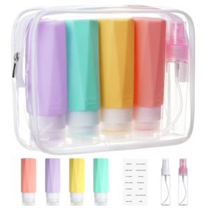 OSDUE Flacons de Voyage Avion, 7PCS 100ml Contenant Voyage Silicone Étanches Kit Produit Toilette Petite Flacon Vide Accessoire Tourisme pour Shampooing Lotion Gel Douche Crème Cosmétiques (PLUM-MARKETING, neuf)
