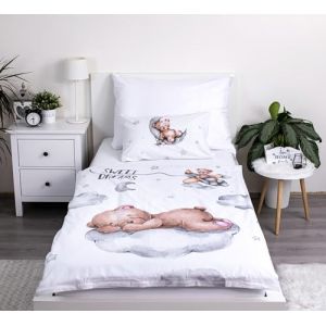 Theonoi Parure de lit complète pour enfant - Housse de couette 100 x 135 cm et taie d'oreiller 40 x 60 cm - En coton - Certifié Öko-Tex Standard - Pour garçons et filles (ours en peluche) (Theonoi, neuf)