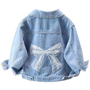 L SERVER Enfant Veste en Jean Fille Brodée Blouson en Jean Décontractée Extérieur Manteau en Jean pour Printemps et Automne, Bleu Denim B, 1-2 ans (LSERVER, neuf)