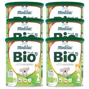 Modilac - Lait Infantile en Poudre Bio 2 Lf+ - Lait 100% Fran&ccedil;ais - Certifi&eacute; Agriculture Biologique - Convient en Relais de l'Allaitement Maternel - De 6 &agrave; 12 Mois - Lot de 6x800g (Laboratoire Modilac, neuf)